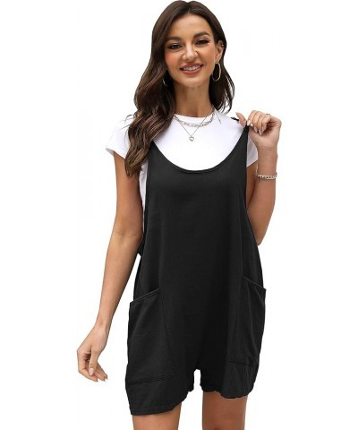 Womens Summer Cotton Linen Harem Rompers Baggy Bib Overalls Jumpsuits Shorts with Big Pockets Black $16.73 Overalls