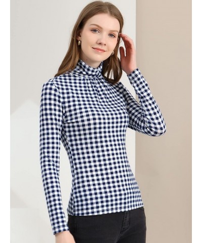 Women's Long Sleeve Turtleneck Tops Stretch Slim Christmas Xmas Party Shirt Blue White $14.26 Blouses