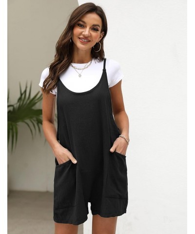 Womens Summer Cotton Linen Harem Rompers Baggy Bib Overalls Jumpsuits Shorts with Big Pockets Black $16.73 Overalls