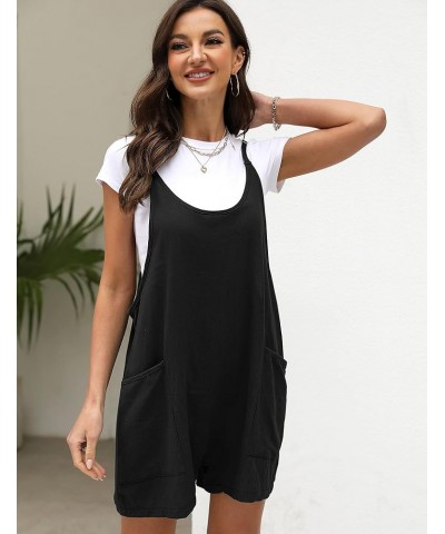 Womens Summer Cotton Linen Harem Rompers Baggy Bib Overalls Jumpsuits Shorts with Big Pockets Black $16.73 Overalls