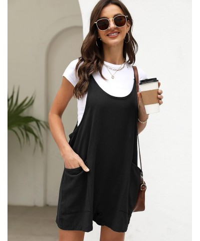 Womens Summer Cotton Linen Harem Rompers Baggy Bib Overalls Jumpsuits Shorts with Big Pockets Black $16.73 Overalls