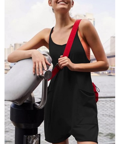 Womens Summer Cotton Linen Harem Rompers Baggy Bib Overalls Jumpsuits Shorts with Big Pockets Black $16.73 Overalls