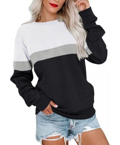 Womens Crew Neck Color Block/Solid Sweatshirts Tops Long Sleeve Casual Pullover Cute Lightweight Loose Tops B- White Black $1...