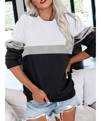 Womens Crew Neck Color Block/Solid Sweatshirts Tops Long Sleeve Casual Pullover Cute Lightweight Loose Tops B- White Black $1...