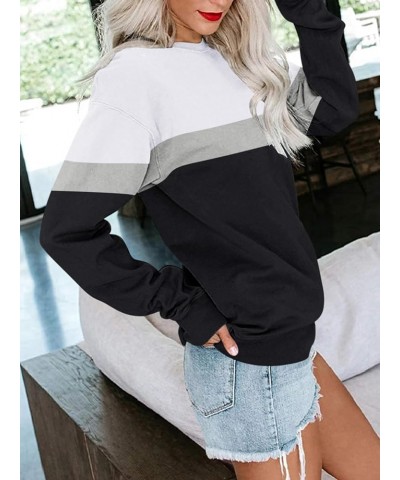 Womens Crew Neck Color Block/Solid Sweatshirts Tops Long Sleeve Casual Pullover Cute Lightweight Loose Tops B- White Black $1...