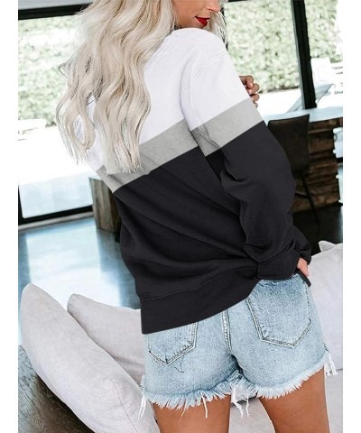 Womens Crew Neck Color Block/Solid Sweatshirts Tops Long Sleeve Casual Pullover Cute Lightweight Loose Tops B- White Black $1...