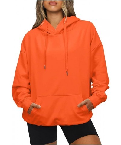 Oversized Hoodie Woman Drawstring Fleece Sweatshirt with Pockets Solid Long Sleeve Fall Pullover Loose Cute Hoodies F04-orang...