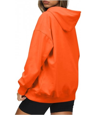 Oversized Hoodie Woman Drawstring Fleece Sweatshirt with Pockets Solid Long Sleeve Fall Pullover Loose Cute Hoodies F04-orang...