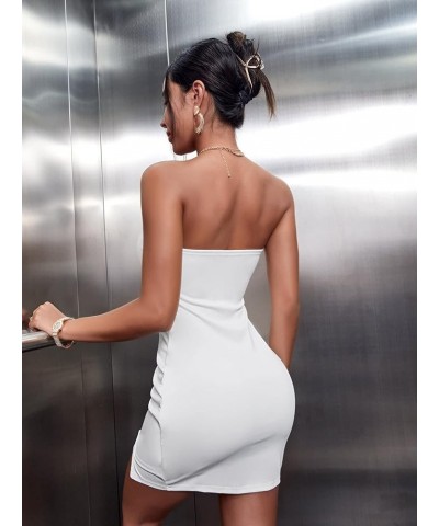 Women's Sleeveless Tube Top Split Hem Solid Bodycon Pencil Mini Club Dress White $23.99 Dresses