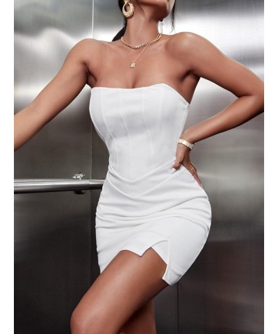 Women's Sleeveless Tube Top Split Hem Solid Bodycon Pencil Mini Club Dress White $23.99 Dresses