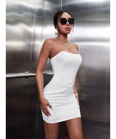 Women's Sleeveless Tube Top Split Hem Solid Bodycon Pencil Mini Club Dress White $23.99 Dresses