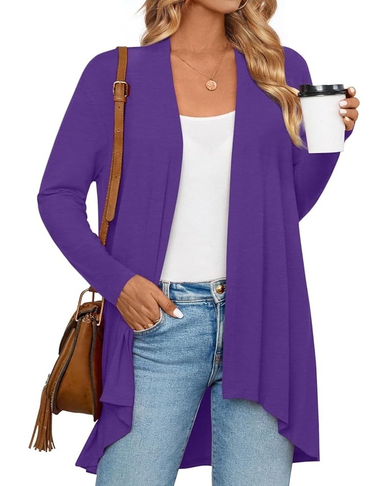 Womens Spring Open Front Lightweight Casual Summer Cardigans 3/4 Long Sleeves Draped Cover Up C-long-dark Purple $12.18 Sweaters