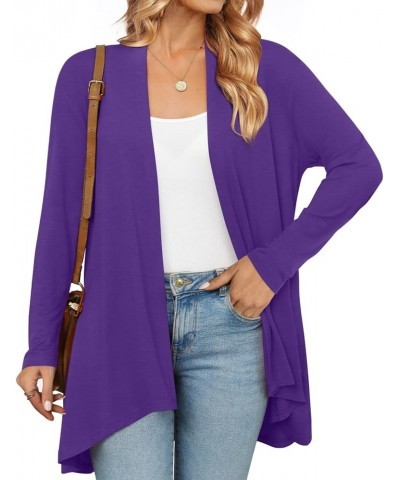 Womens Spring Open Front Lightweight Casual Summer Cardigans 3/4 Long Sleeves Draped Cover Up C-long-dark Purple $12.18 Sweaters