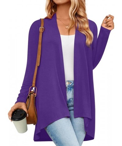 Womens Spring Open Front Lightweight Casual Summer Cardigans 3/4 Long Sleeves Draped Cover Up C-long-dark Purple $12.18 Sweaters