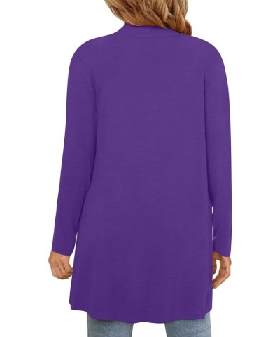 Womens Spring Open Front Lightweight Casual Summer Cardigans 3/4 Long Sleeves Draped Cover Up C-long-dark Purple $12.18 Sweaters