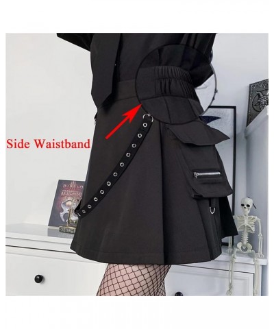 Goth Black Pleated Mini Skirt with Chain High Waisted Tennis Skirt Black With Waistband $19.71 Skirts