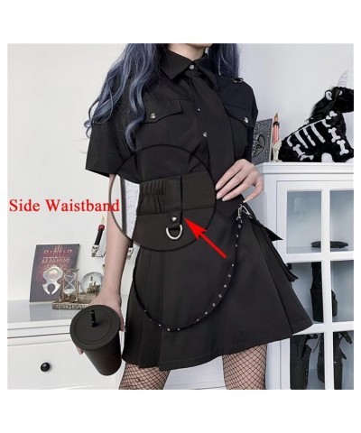 Goth Black Pleated Mini Skirt with Chain High Waisted Tennis Skirt Black With Waistband $19.71 Skirts