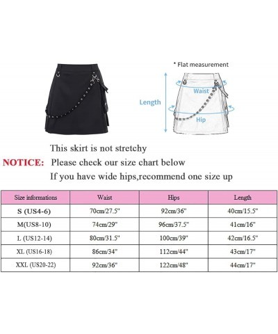 Goth Black Pleated Mini Skirt with Chain High Waisted Tennis Skirt Black With Waistband $19.71 Skirts