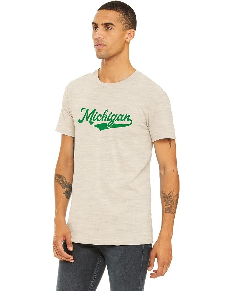 Adult Unisex Tshirt USA States Cities Script with Vertical on The Back Oat Shirt Kelly Green Michigan $8.60 T-Shirts