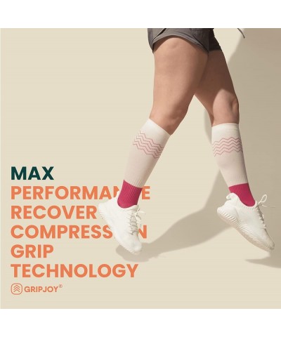 Compression Socks with Grips for Women & Men - 15-20mmHg - Knee High Non-slip Socks Orange/Pink + Pink/Green (2 Pairs) $10.60...