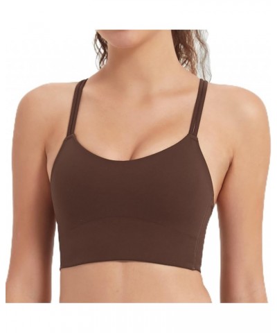 Women's Sports Bras with Padded Running Bras Medium Support Yoga Bra Criss Cross Back Workout 034-brown $13.64 Lingerie