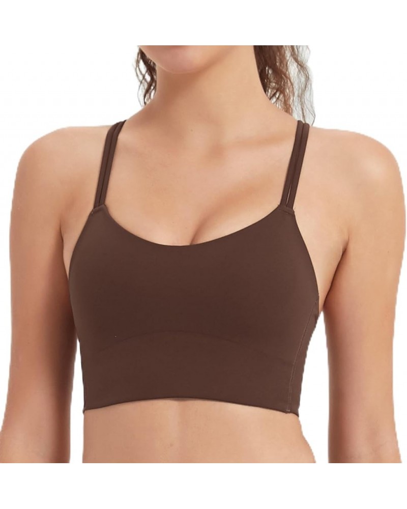 Women's Sports Bras with Padded Running Bras Medium Support Yoga Bra Criss Cross Back Workout 034-brown $13.64 Lingerie