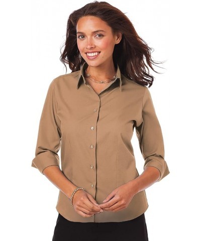 BG6260 - Ladies 3/4 Sleeve Easy Care Poplin with Matching Buttons Tan $18.89 Blouses