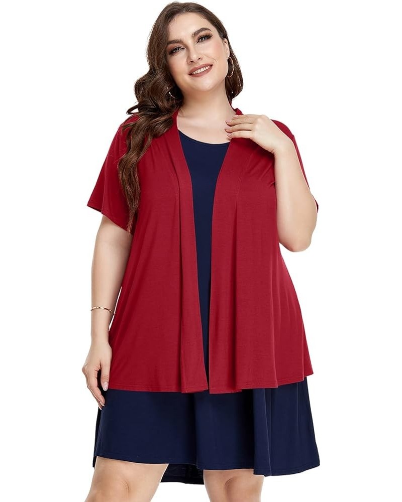 Short Sleeve Cardigans for Womens Summer Tops Casual Plus Size Open Front Lightweight Cover Up Winered $9.24 Sweaters