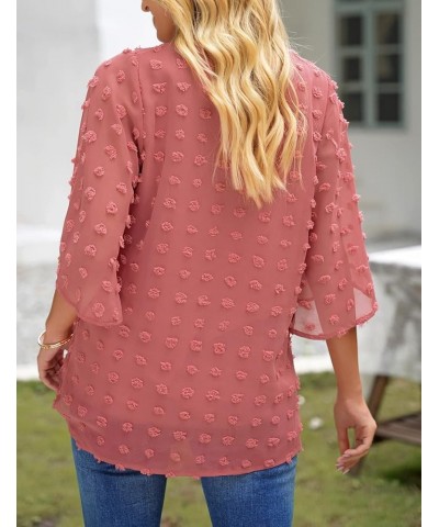 Women's Casual V Neck Bell Sleeve Blouse Pom Pom Loose Shirt Top Dusty Cedar Red $13.99 Blouses