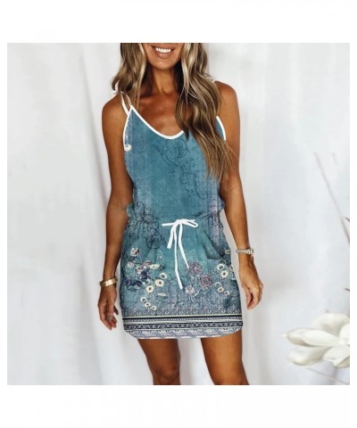 Summer Dresses for Women 2023 Beach Short Striped Sleeveless Halter Dress Boho Floral Flowy T Shirt Pocket Sundresses E Blue ...