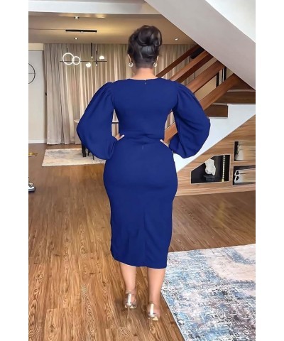 Women's 2023 Maxi Dress Cutout Puff Sleeve Ruffle Split Dress Sexy Summer Beachwear Dresses Blue $19.46 Dresses