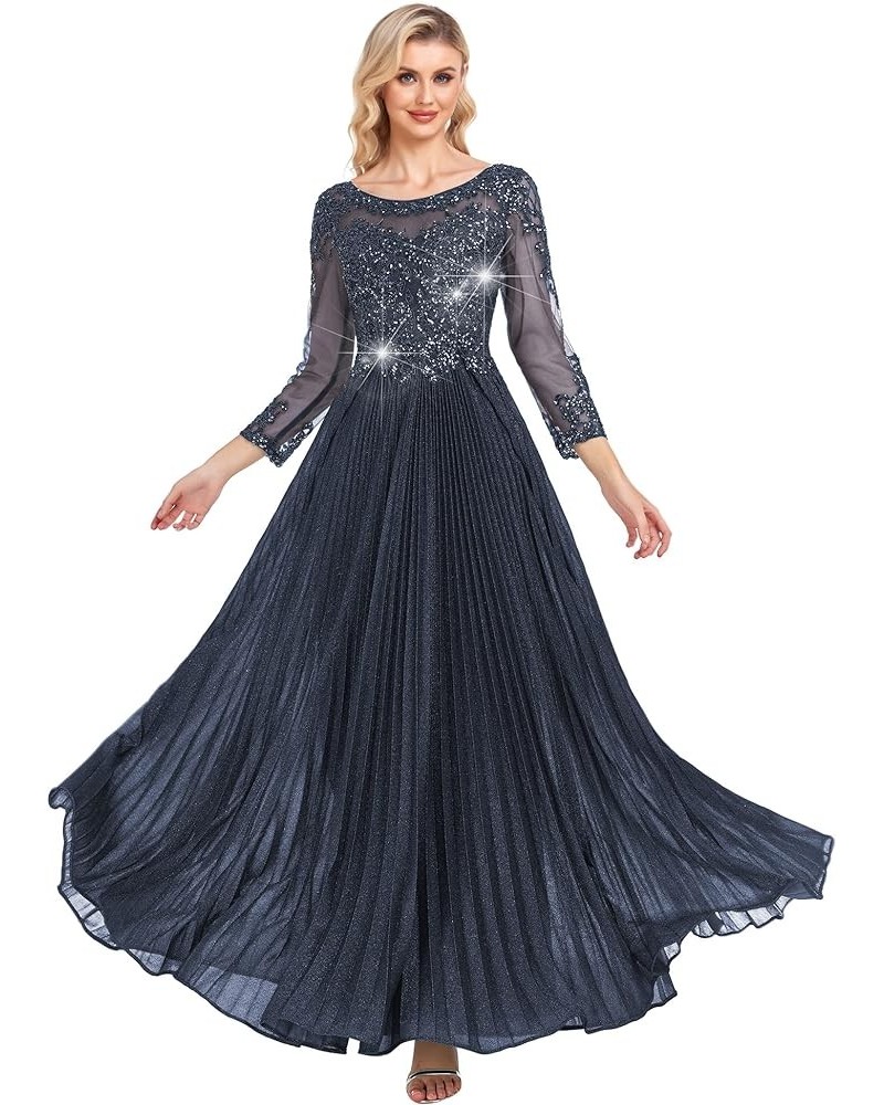 Lace Appliques Mother of The Bride Dresses for Wedding 3/4 Sleeves Long Formal Evening Dresses for Mom Navy Blue $52.08 Dresses