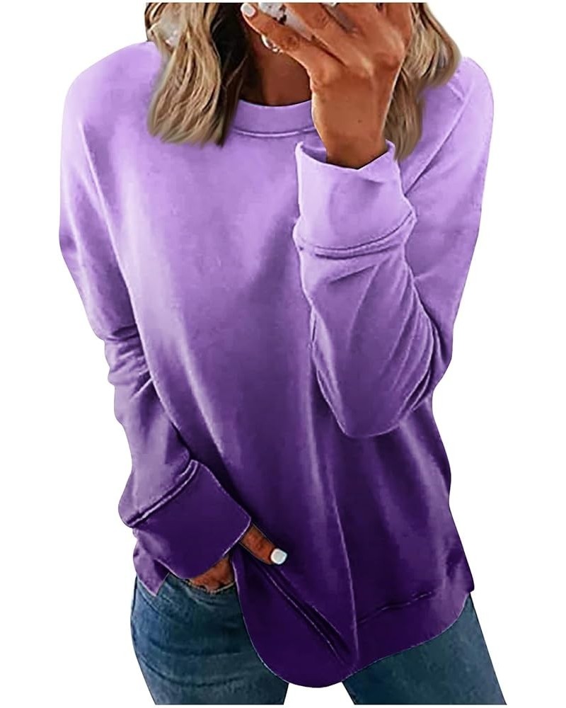 Fall Outfits for Women Round Neck Long Sleeve Sweatshirts Printing Lightweight Outfits Hide Belly Pullover Tops 5-dark Purple...