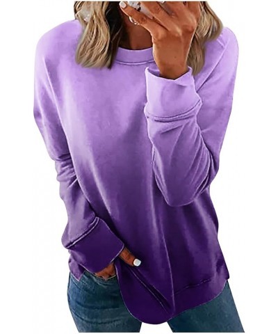 Fall Outfits for Women Round Neck Long Sleeve Sweatshirts Printing Lightweight Outfits Hide Belly Pullover Tops 5-dark Purple...