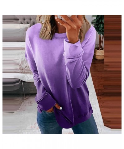 Fall Outfits for Women Round Neck Long Sleeve Sweatshirts Printing Lightweight Outfits Hide Belly Pullover Tops 5-dark Purple...