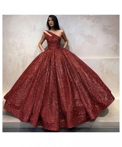 Sparkly Sequin Quinceanera Dresses One Shoulder Prom Dresses Long Ball Gown Puffy Sweet 16 Dresses for Teens Red $46.62 Dresses