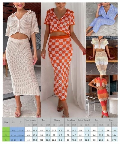 Women Crochet Knit 2 Piece Skirt Set Hollow Out Crop Top Low Waist Bodycon Maxi Skirt 2Pc Summer Y2k Beach Outfit Set B Yello...