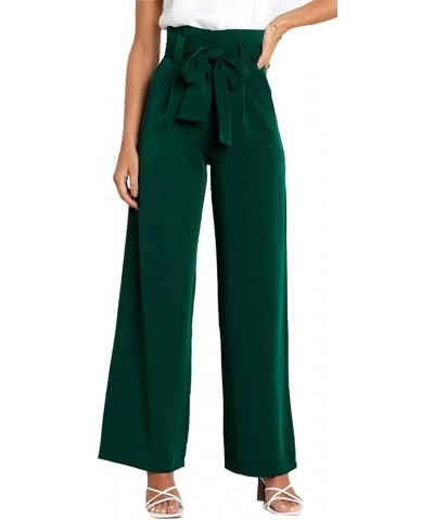 Women's Casual Wide Leg Belted Palazzo Pants High Waist Business Work Trouser with Pocket Green $22.00 Pants