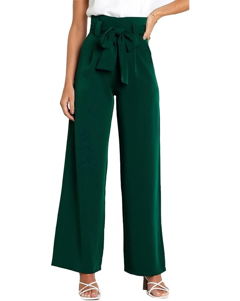 Women's Casual Wide Leg Belted Palazzo Pants High Waist Business Work Trouser with Pocket Green $22.00 Pants