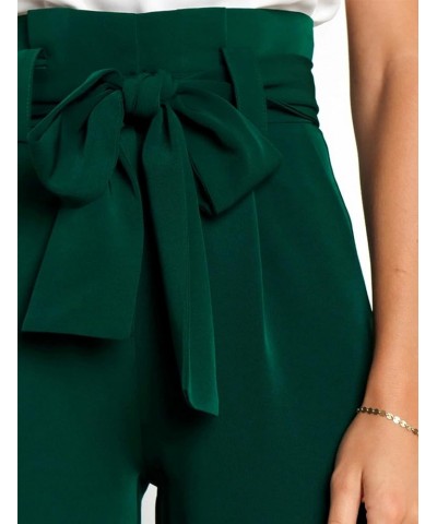 Women's Casual Wide Leg Belted Palazzo Pants High Waist Business Work Trouser with Pocket Green $22.00 Pants