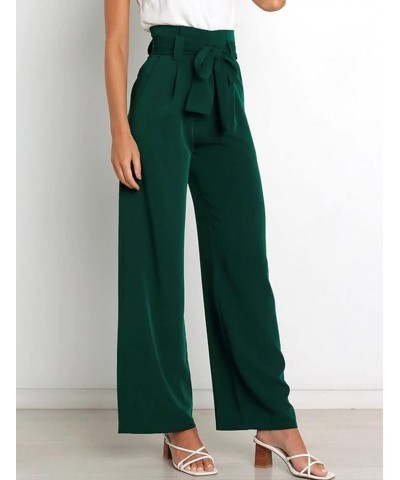 Women's Casual Wide Leg Belted Palazzo Pants High Waist Business Work Trouser with Pocket Green $22.00 Pants