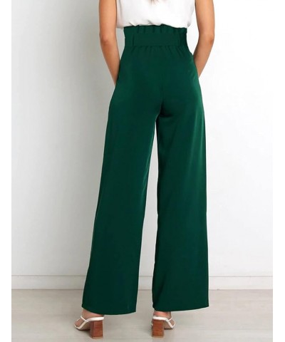 Women's Casual Wide Leg Belted Palazzo Pants High Waist Business Work Trouser with Pocket Green $22.00 Pants