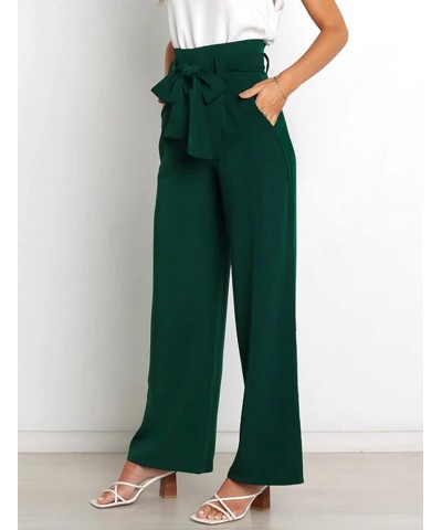 Women's Casual Wide Leg Belted Palazzo Pants High Waist Business Work Trouser with Pocket Green $22.00 Pants