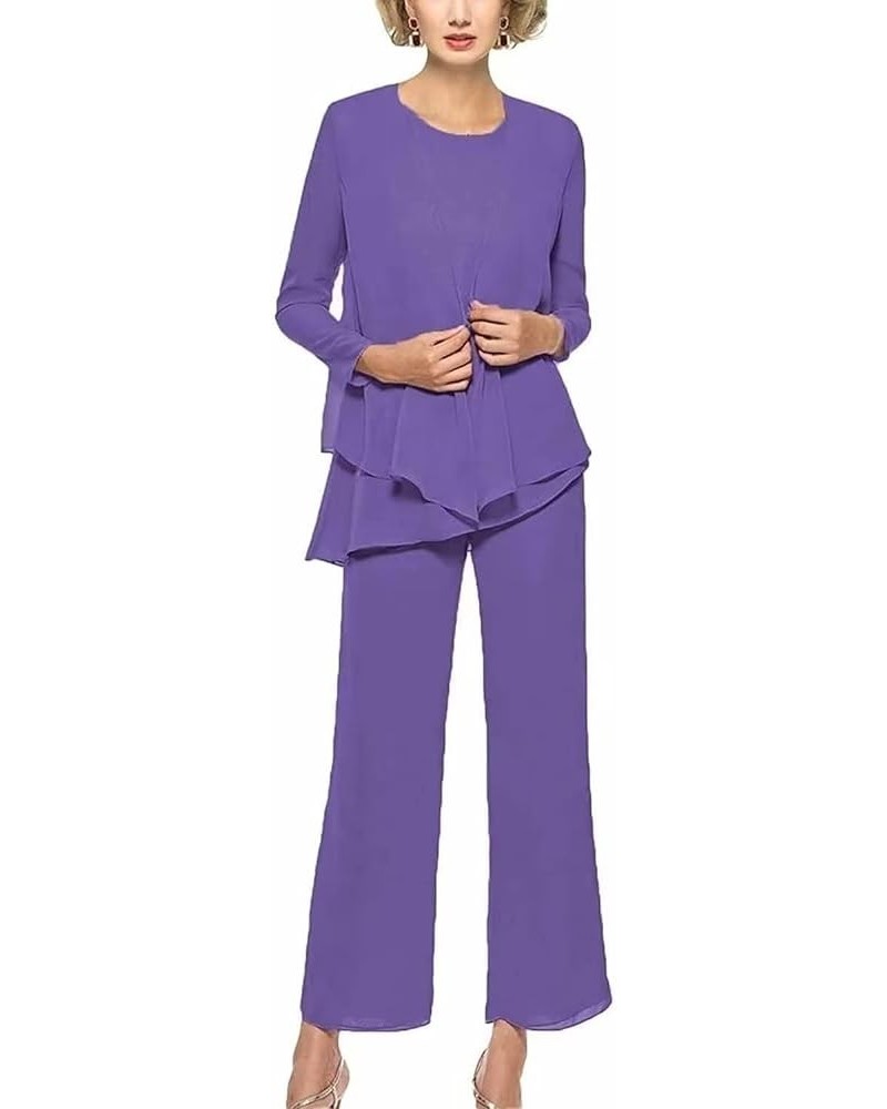 Chiffon 3Pcs Mother of The Bride Pant Suits for Women Wedding Pant Suits for Women Dressy Elegant Light-purple $25.65 Suits