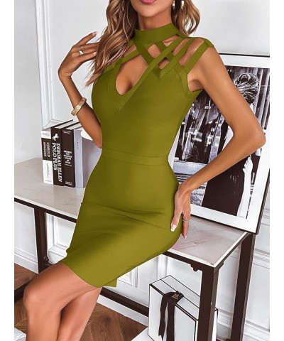 Hight Neck Cut Out Bandage Dress Mini Formal Party Gowns Wedding Guest Dress for Women Olive $36.71 Dresses