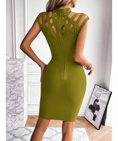 Hight Neck Cut Out Bandage Dress Mini Formal Party Gowns Wedding Guest Dress for Women Olive $36.71 Dresses