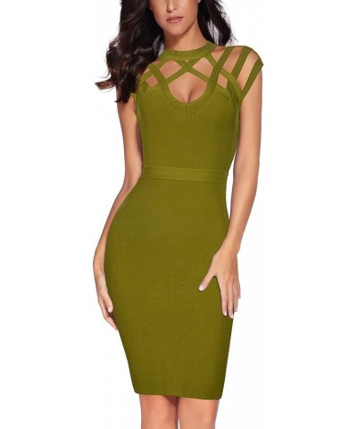 Hight Neck Cut Out Bandage Dress Mini Formal Party Gowns Wedding Guest Dress for Women Olive $36.71 Dresses