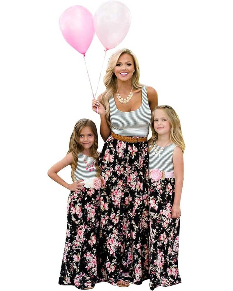 Mommy and Me Floral Dresses Summer Matching Maxi Dress Casual Family Matching Outfits Stripe Flower $11.25 Dresses