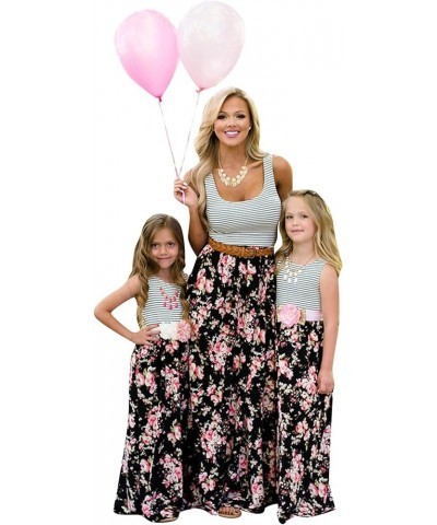 Mommy and Me Floral Dresses Summer Matching Maxi Dress Casual Family Matching Outfits Stripe Flower $11.25 Dresses