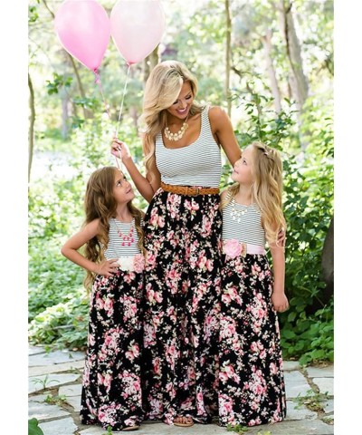 Mommy and Me Floral Dresses Summer Matching Maxi Dress Casual Family Matching Outfits Stripe Flower $11.25 Dresses